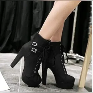 🌼💚 NEW FOREMODE Women Autumn Round Toe Lace Up Chunky Heel Platform Knight Boots